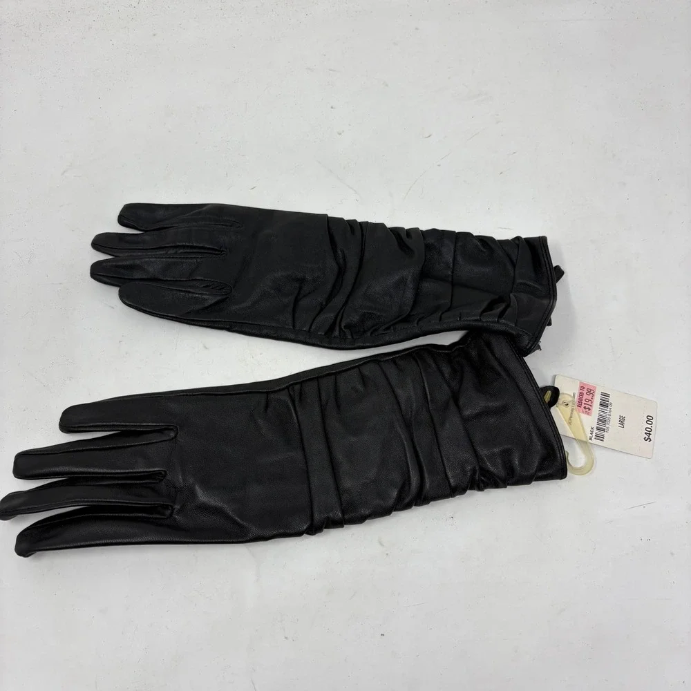 Worthington Black Leather Ruched Wrist Gloves Womens Size Large NWT JCPenney